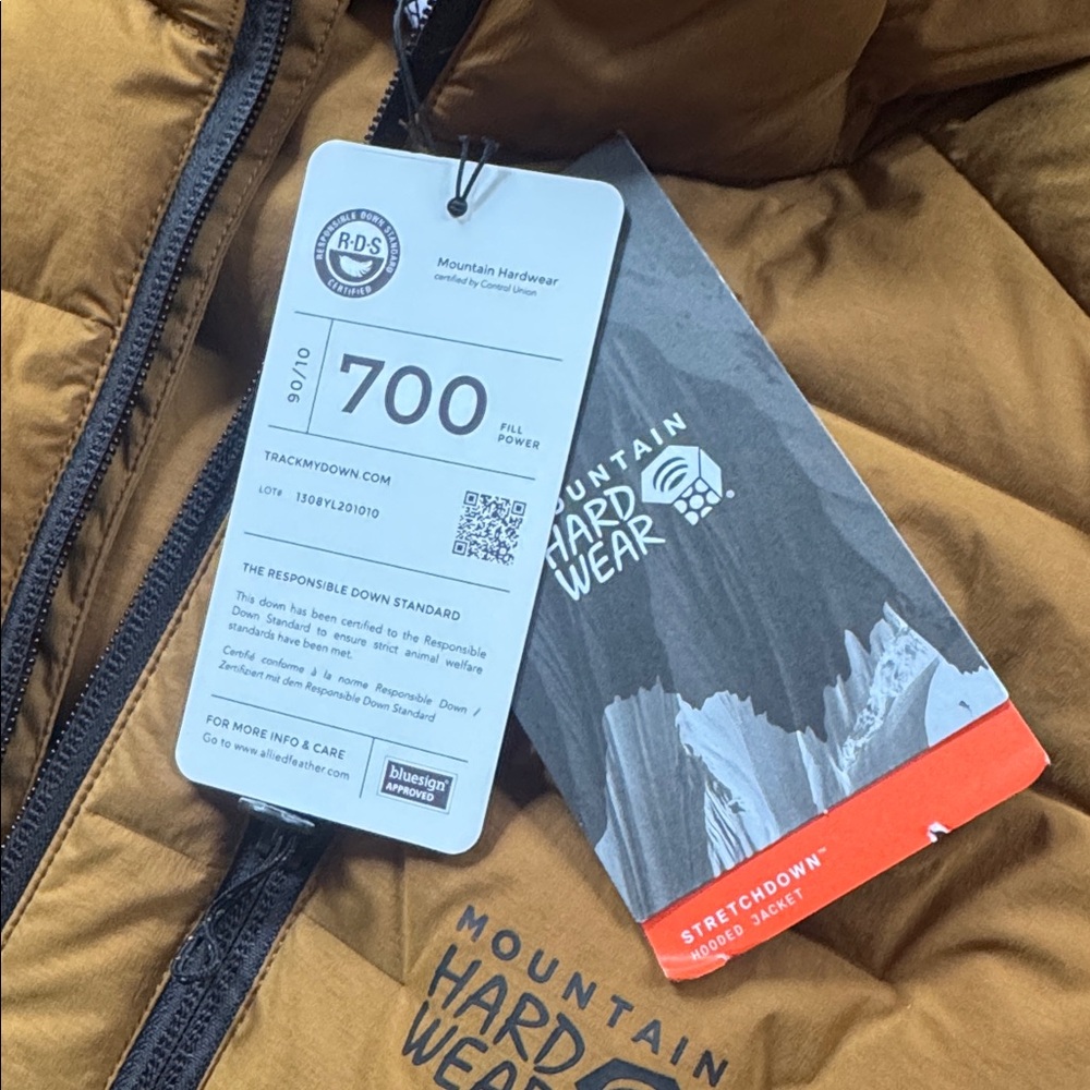 Mountain Hardwear stretchdown hoody jacket full zip golden brown mens S NEW - Picture 4 of 11